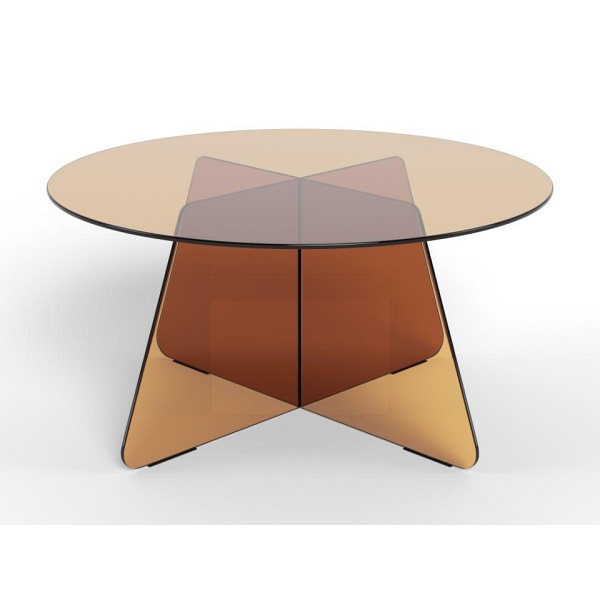 Stolik kawowy Samos okrągły szklany brązowy 80 cm do salonu ( Rozmiar: uniwersalny )