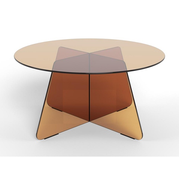 Stolik kawowy Samos okrągły szklany brązowy 80 cm do salonu ( Rozmiar: uniwersalny )