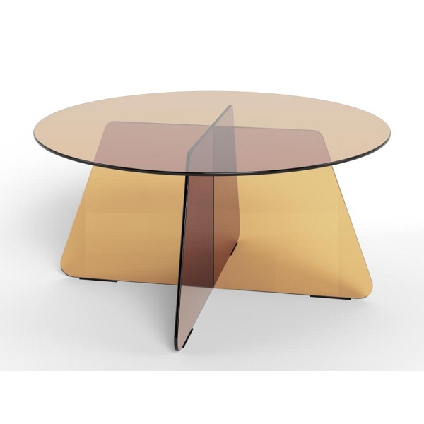 Stolik kawowy Samos okrągły szklany brązowy 80 cm do salonu ( Rozmiar: uniwersalny )