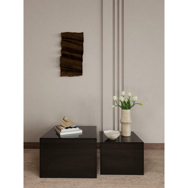 Actona Dice zestaw 2 stolików kawowych szklanych loft czarny 50x50 ( Rozmiar: uniwersalny )