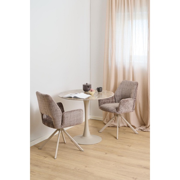 Stół okrągły Malta Actona 90 cm do jadalni ceramika brąz beż nowoczesny ( Rozmiar: uniwersalny )