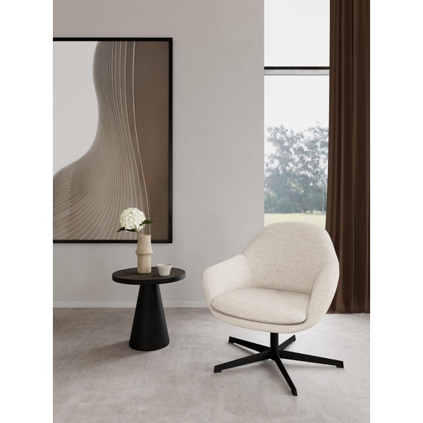 Fotel kubełkowy Claremore bouclé beżowy obrotowy nowoczesny do salonu ( Rozmiar: uniwersalny )