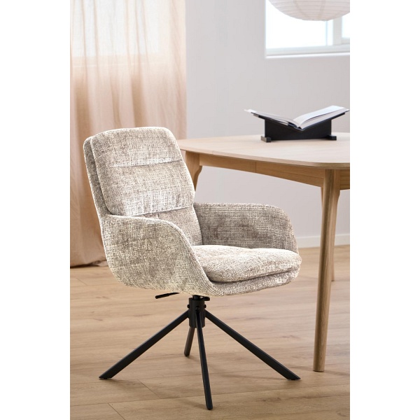 Krzesło obrotowe Edgar beżowe welurowe do jadalni z podłokietnikami ( Rozmiar: uniwersalny )