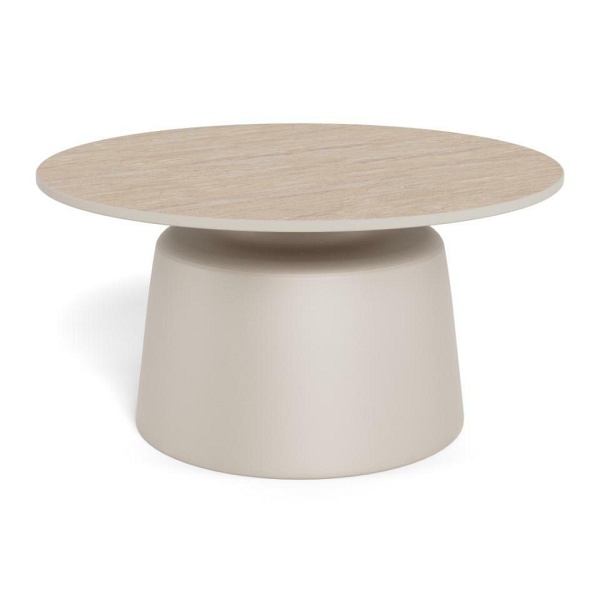 Stolik kawowy Santorini 70 okrągły beżowy ceramiczny do salonu ( Rozmiar: uniwersalny )