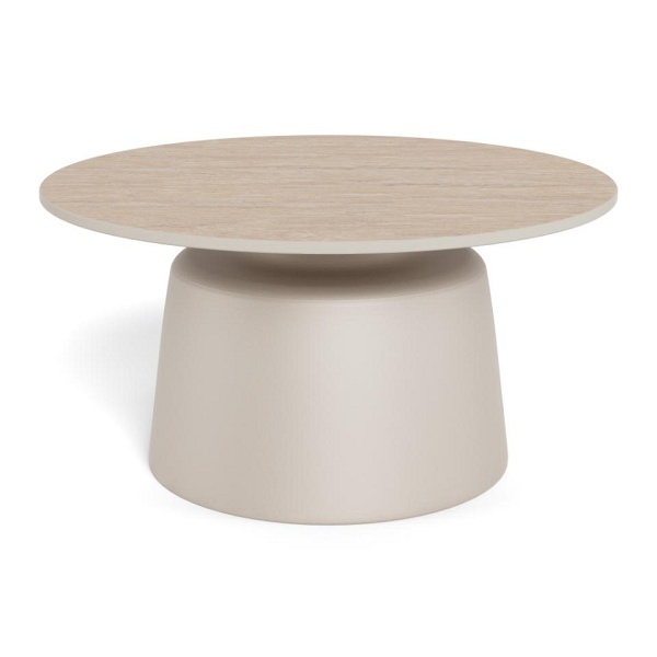 Stolik kawowy Santorini 70 okrągły beżowy ceramiczny do salonu ( Rozmiar: uniwersalny )