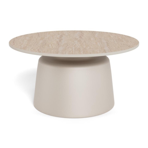 Stolik kawowy Santorini 70 okrągły beżowy ceramiczny do salonu ( Rozmiar: uniwersalny )