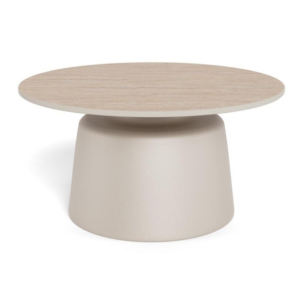 Stolik kawowy Santorini 70 okrągły beżowy ceramiczny do salonu ( Rozmiar: uniwersalny )