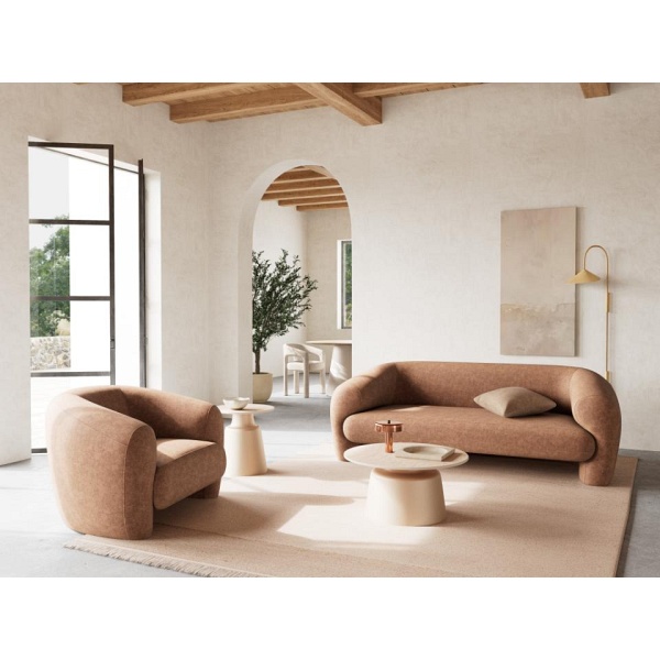 Stolik kawowy Santorini 70 okrągły beżowy ceramiczny do salonu ( Rozmiar: uniwersalny )