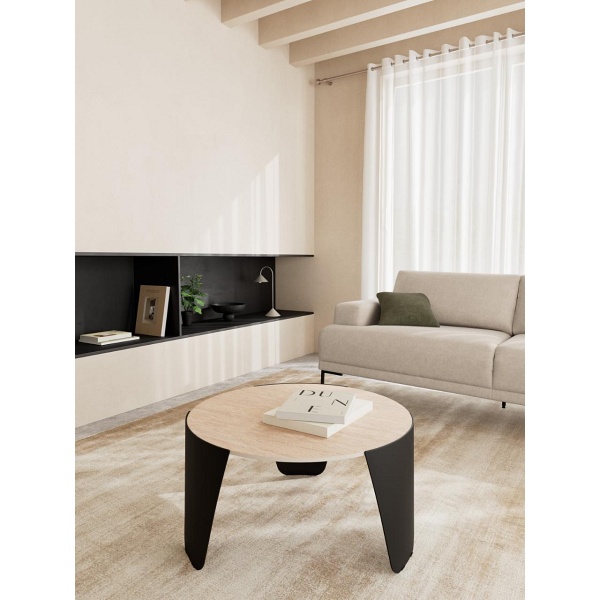 Stolik kawowy Altea okrągły trawertyn 80 cm nowoczesny do salonu ( Rozmiar: uniwersalny )