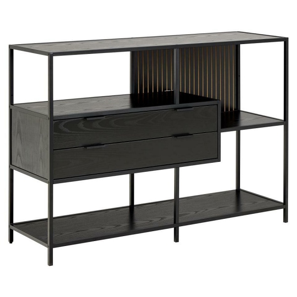 Regał loftowy Seaford V Actona na książki z szufladami czarny jesion ( Rozmiar: uniwersalny )