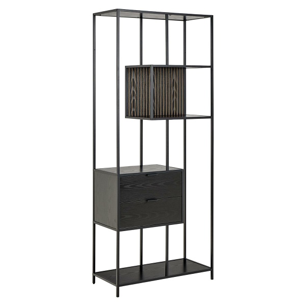 Regał na książki Seaford II loftowy z 2 szufladami czarny jesion ( Rozmiar: uniwersalny )