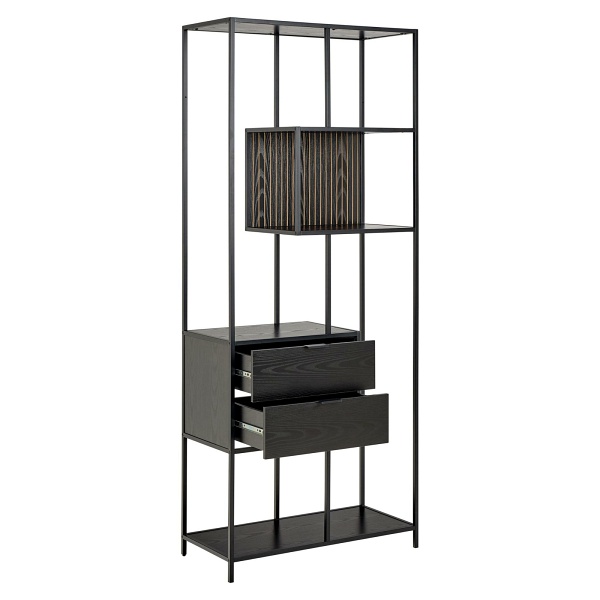 Regał na książki Seaford II loftowy z 2 szufladami czarny jesion ( Rozmiar: uniwersalny )