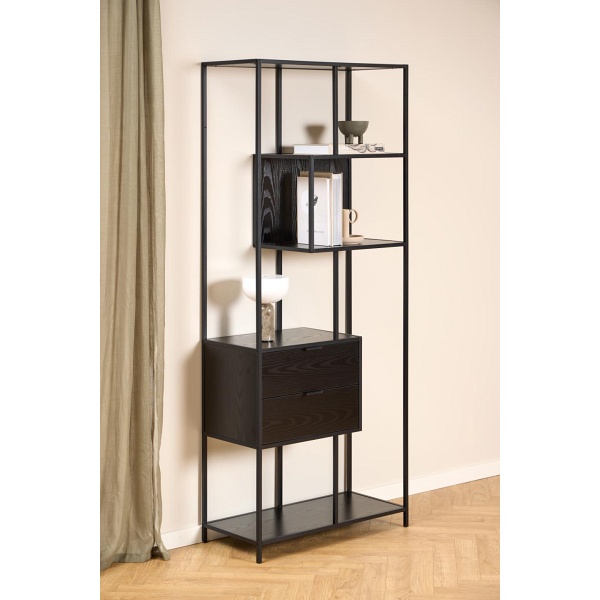 Regał na książki Seaford II loftowy z 2 szufladami czarny jesion ( Rozmiar: uniwersalny )