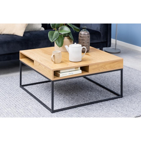 Stolik kawowy Willford kwadratowy loft dąb i czarny do salonu ( Rozmiar: uniwersalny )