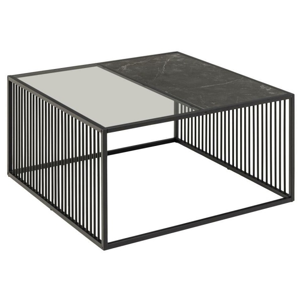 Stolik kawowy Strington 80x80 czarny szklany loftowy do salonu ( Rozmiar: uniwersalny )