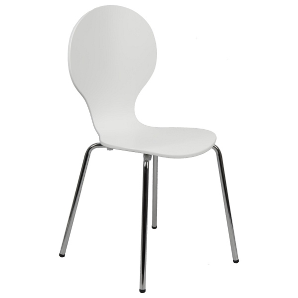 Krzesło ze sklejki w kolorze białym, stelaż chromowany. Model TDC-122. - Stema