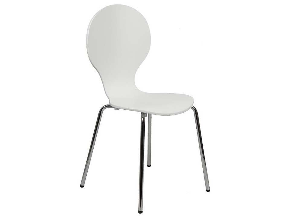 Krzesło ze sklejki w kolorze białym, stelaż chromowany. Model TDC-122. - Stema