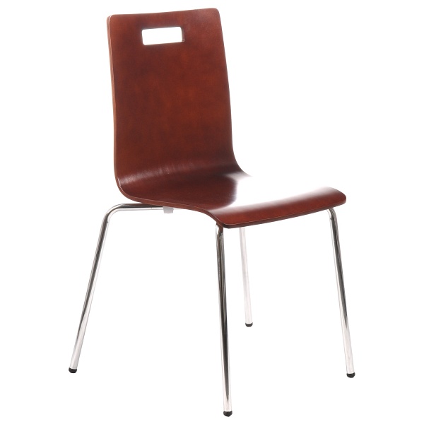 Krzesło ze sklejki w kolorze c. Orzech, stelaż chromowany. Model TDC-132 z otworem. - Stema