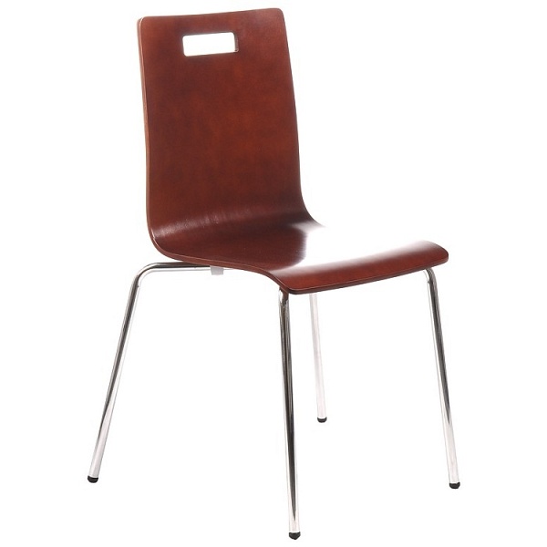 Krzesło ze sklejki w kolorze c. Orzech, stelaż chromowany. Model TDC-132 z otworem. - Stema