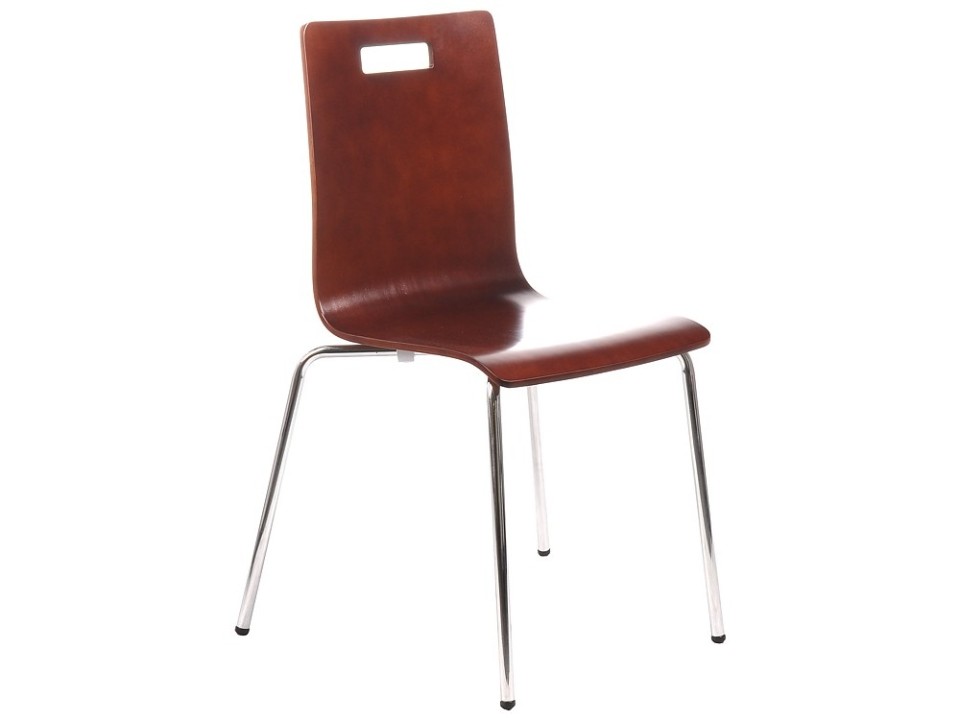 Krzesło ze sklejki w kolorze c. Orzech, stelaż chromowany. Model TDC-132 z otworem. - Stema