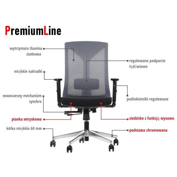 Krzesło obrotowe HAGER czarno-szary podstawa chromowana Stema