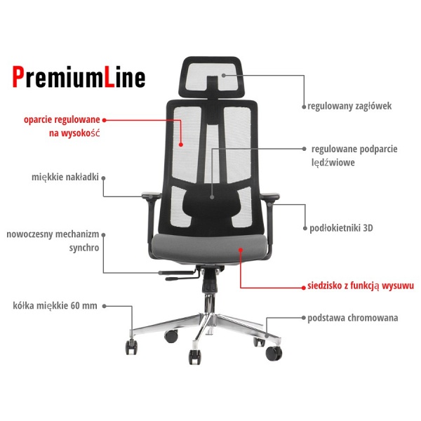 Krzesło obrotowe AKCENT szary-czarny podstawa chromowana Stema