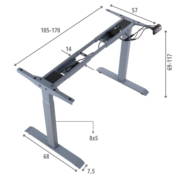 Stelaż biurka i stołu PRATO 04-2T/A SZARY Stema