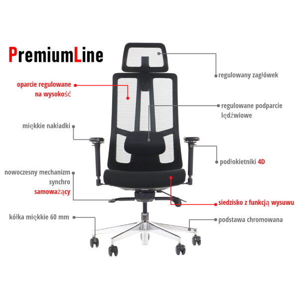 Krzesło obrotowe AKCENT PLUS czarny mechanizm samoważący podłokietniki 4D Stema