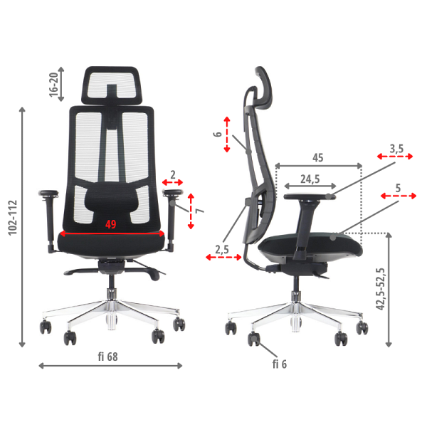 Krzesło obrotowe AKCENT PLUS czarny mechanizm samoważący podłokietniki 4D Stema