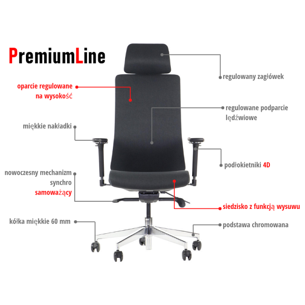 Krzesło obrotowe AKCENT/F PLUS czarny mechanizm samoważący podłokietniki 4D Stema