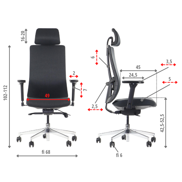 Krzesło obrotowe AKCENT/F PLUS czarny mechanizm samoważący podłokietniki 4D Stema