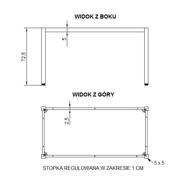 Ramowy stelaż biurka i stołu z nogą kwadratową NY-A057/156/K - 156x66 cm, biały Stema