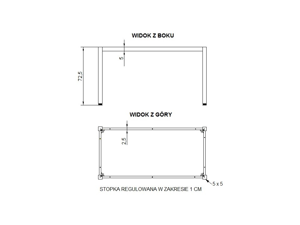 Ramowy stelaż biurka i stołu z nogą kwadratową NY-A057/156/K - 156x66 cm, biały Stema