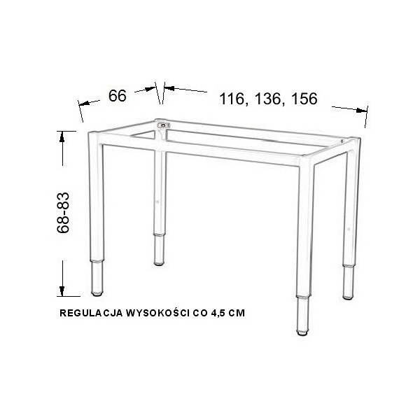 Stelaż ramowy regulowany na wysokość, 156x66 cm - noga o przekroju kwadratowym. Do stołu lub biurka. - Stema