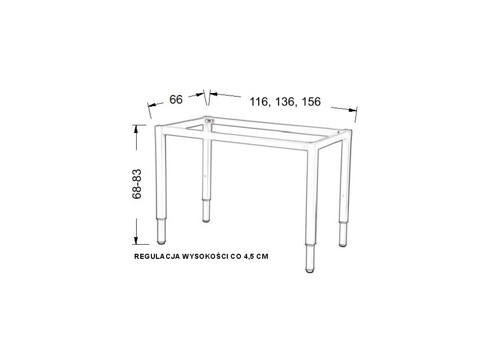 Stelaż ramowy regulowany na wysokość, 156x66 cm - noga o przekroju kwadratowym. Do stołu lub biurka. - Stema