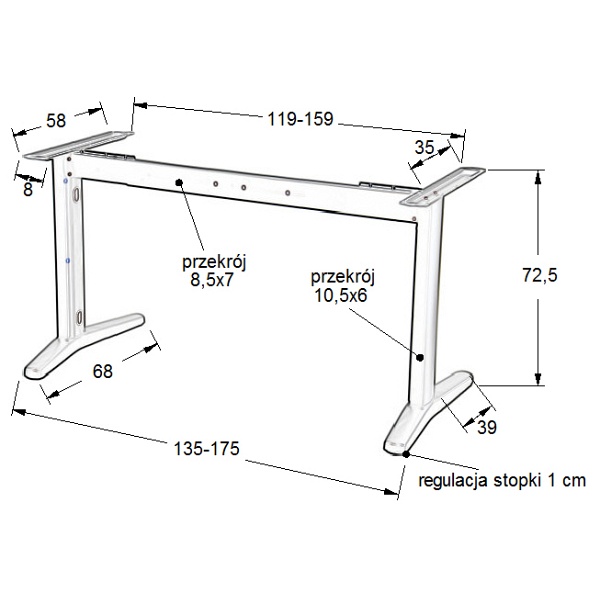 Stelaż metalowy biurka z rozsuwaną belką STL-01, kolor aluminium - Stema
