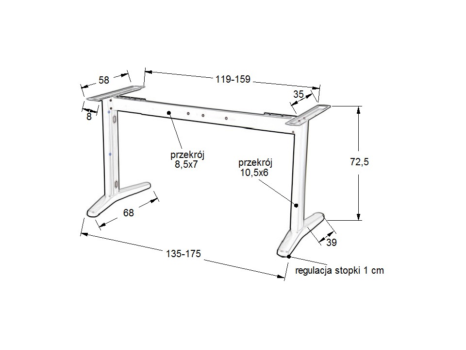 Stelaż metalowy biurka z rozsuwaną belką STL-01, kolor aluminium - Stema