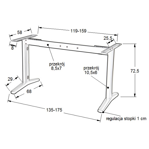Stelaż metalowy stołu (biurka) z rozsuwaną belką STT-01, kolor aluminium - Stema