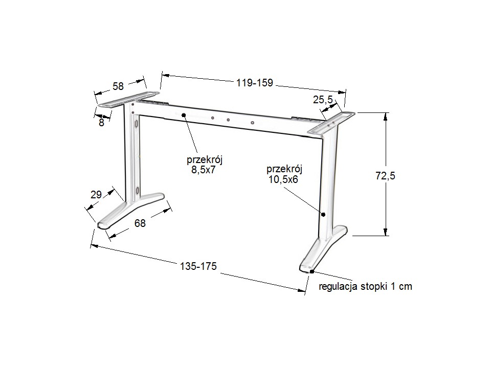 Stelaż metalowy stołu (biurka) z rozsuwaną belką STT-01, kolor aluminium - Stema