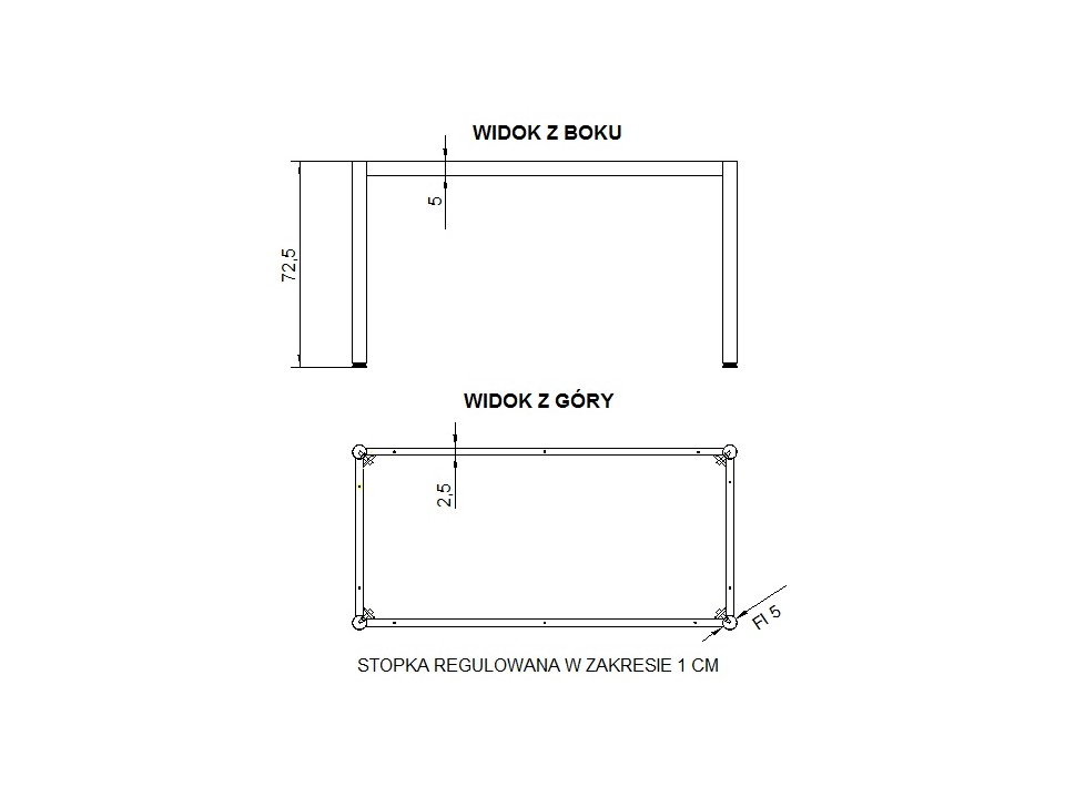 Stelaż ramowy stołu 66x66, noga okrągła - Stema