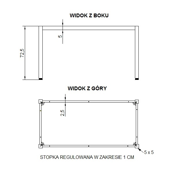 Ramowy stelaż biurka i stołu z nogą kwadratową NY-A057/76/K - 76x76 cm, czarny Stema