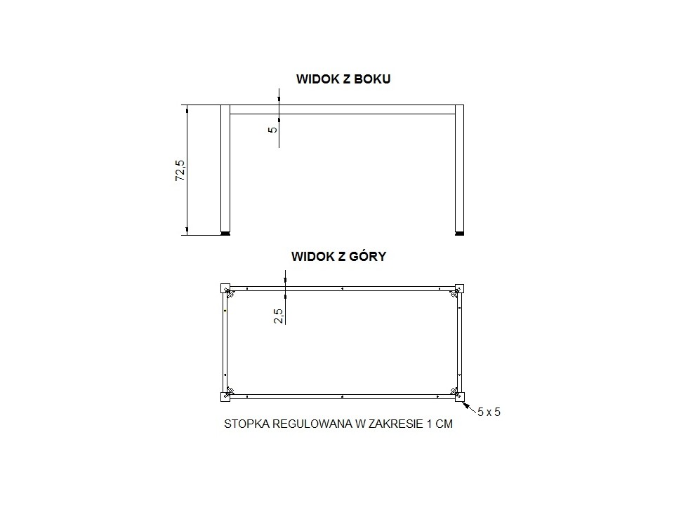 Ramowy stelaż biurka i stołu z nogą kwadratową NY-A057/136/K - 136x76 cm, czarny Stema