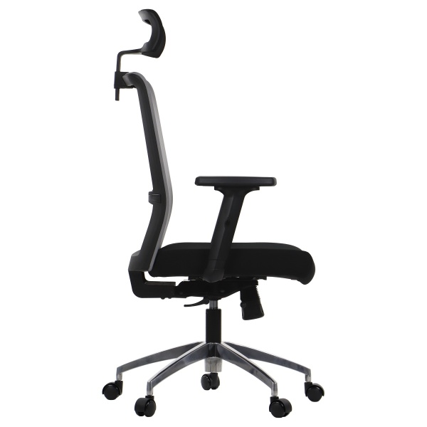 Fotel Riverton F/H/AL podstawa aluminiowa /  oparcie tkaninowe czarny / szary - Stema