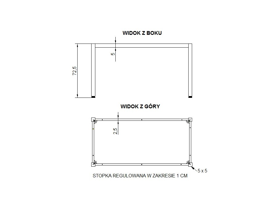 Ramowy stelaż biurka i stołu z nogą kwadratową NY-A057/116/K - 116x66 cm, czarny Stema