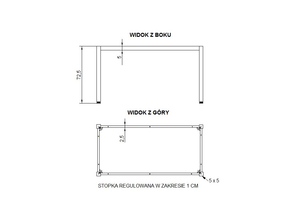Ramowy stelaż biurka i stołu z nogą kwadratową NY-A057/116/K - 116x56 cm, alu Stema