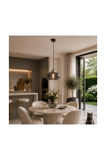 Lampa wisząca BOOM 35 cm - LED, klosz szary, wykonczenie złote - Step Into Design