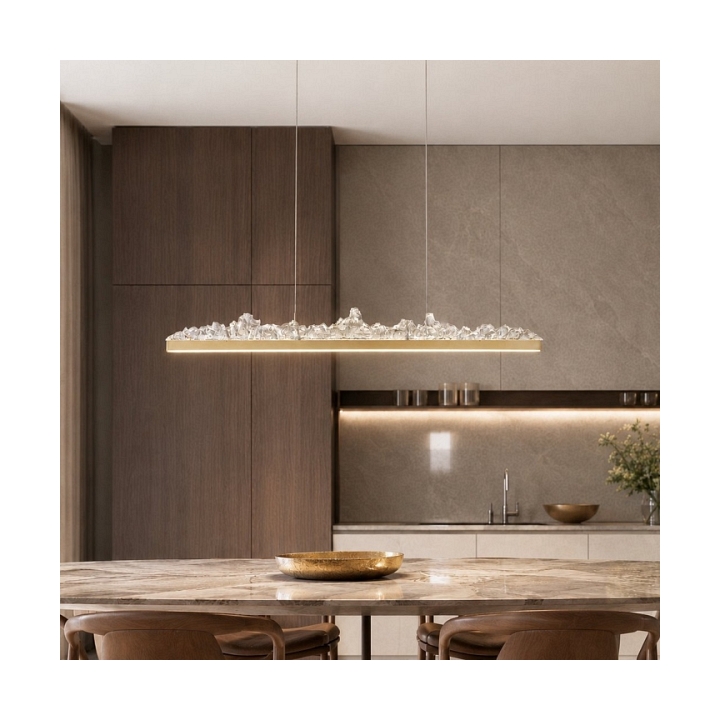 Lampa wisząca MONTANA LONG 125 cm -LED, złota listwa z kryształem - Step Into Design