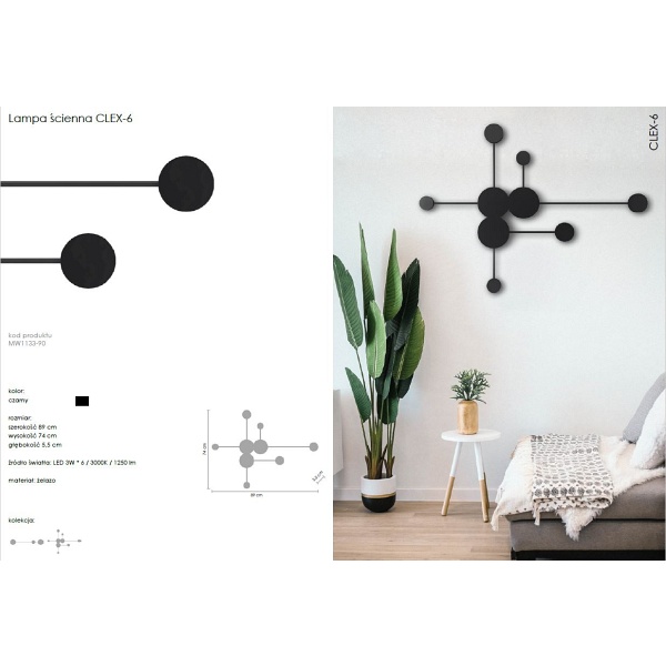 Lampa ścienna CLEX - 6 LED czarna 89 cm Step Into Design