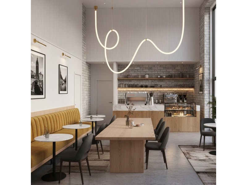 Lampa wisząca SNAKE LED 400 cm - elastyczny przewód LED, 3000K, złote uchwyty Step Into Design