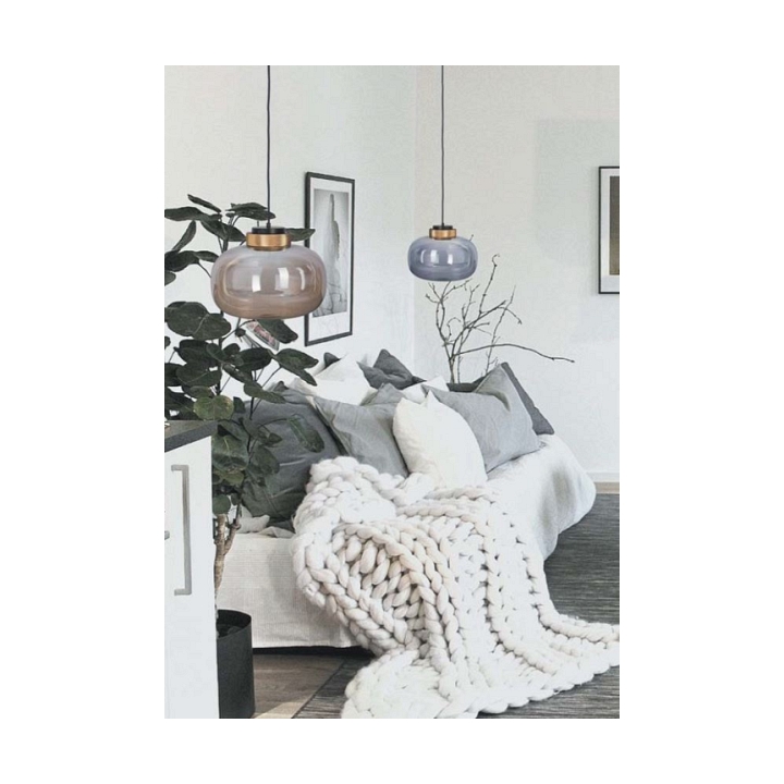 Lampa wisząca BOOM 35 cm - LED, klosz bursztynowy, wykonczenie złote - Step Into Design